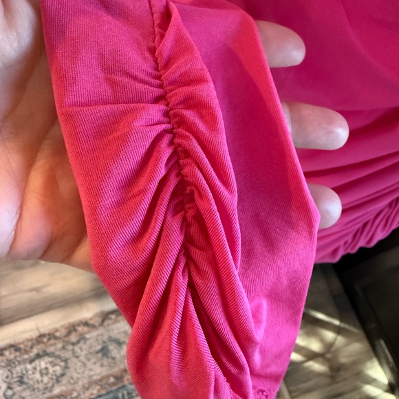 BCBGMaxAzria Hot Pink Long Sleeve Draped croquette Y2K Barbie Dress XS - Picture 4 of 7